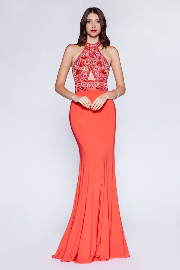 LaDivine CR770 Long Formal Beaded Fitted Mermaid Prom Dress