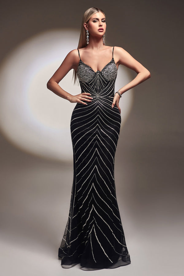 LaDivine CR866 Glitter Sequin Long Formal Mermaid Prom Dress