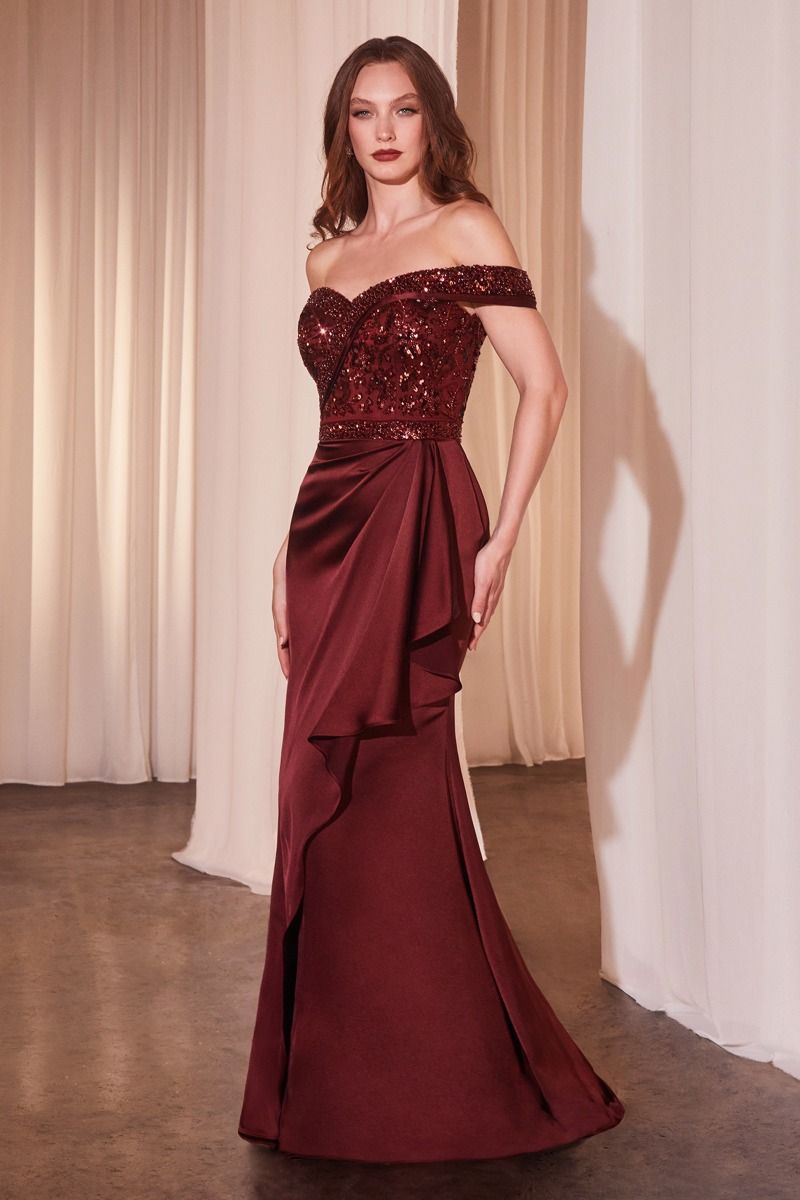 LaDivine CR877 Beaded Long Formal Fitted Evening Dress