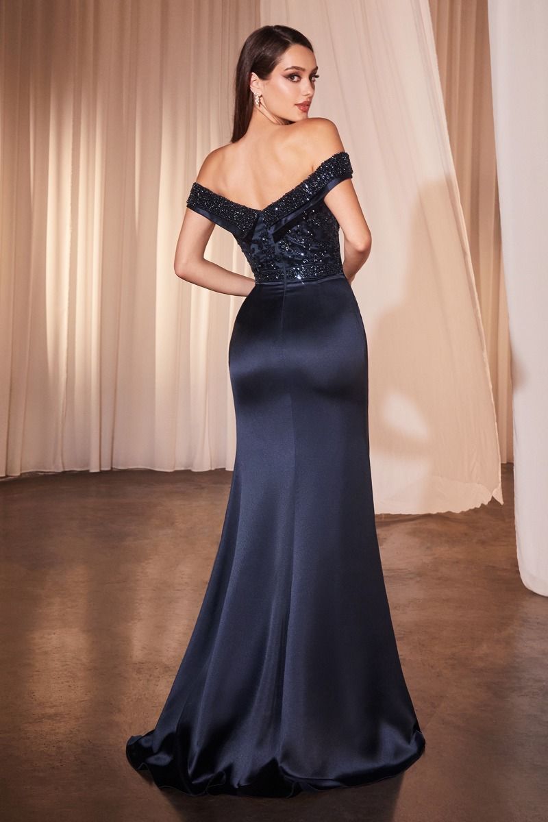 Formal Dresses Beaded Long Formal Fitted Evening Dress Navy
