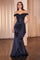 Formal Dresses Beaded Long Formal Fitted Evening Dress Navy