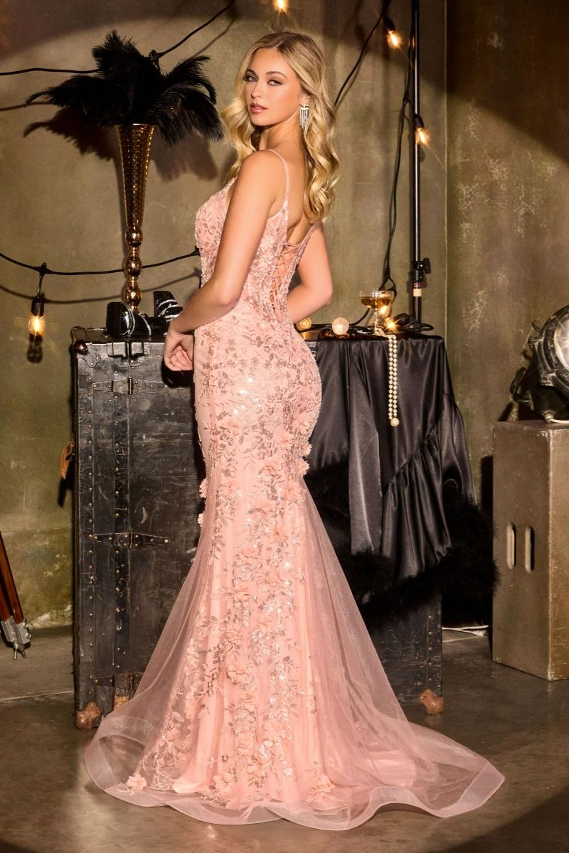 formal dresses connecticut Long Mermaid Formal 3D Floral Applique Prom Dress LaDivine CT264