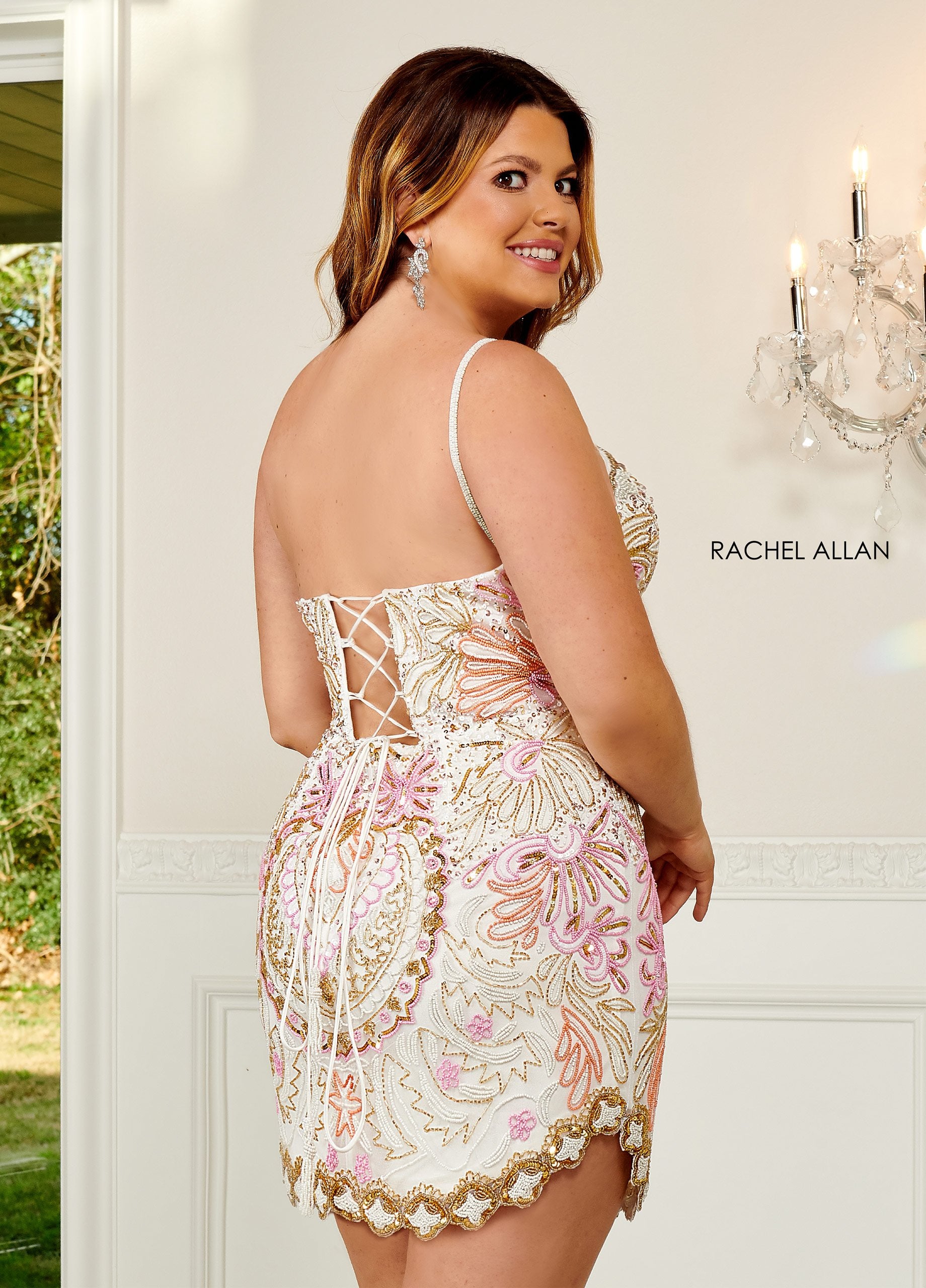 Rachel Allan 40080 Beaded Short Fitted Pattern Cocktail Dress