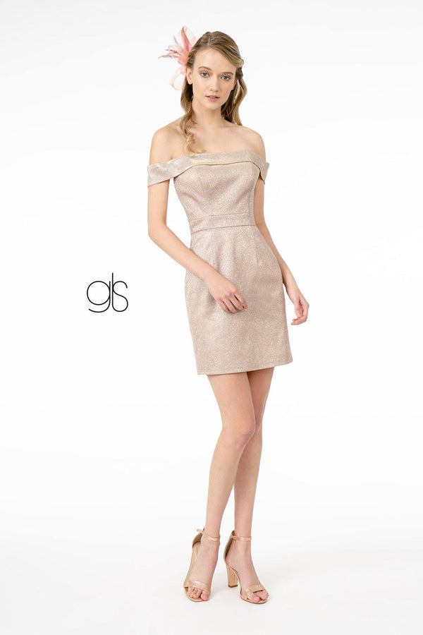 Cut-Away Shoulder Glitter Crepe Bodycon Dress