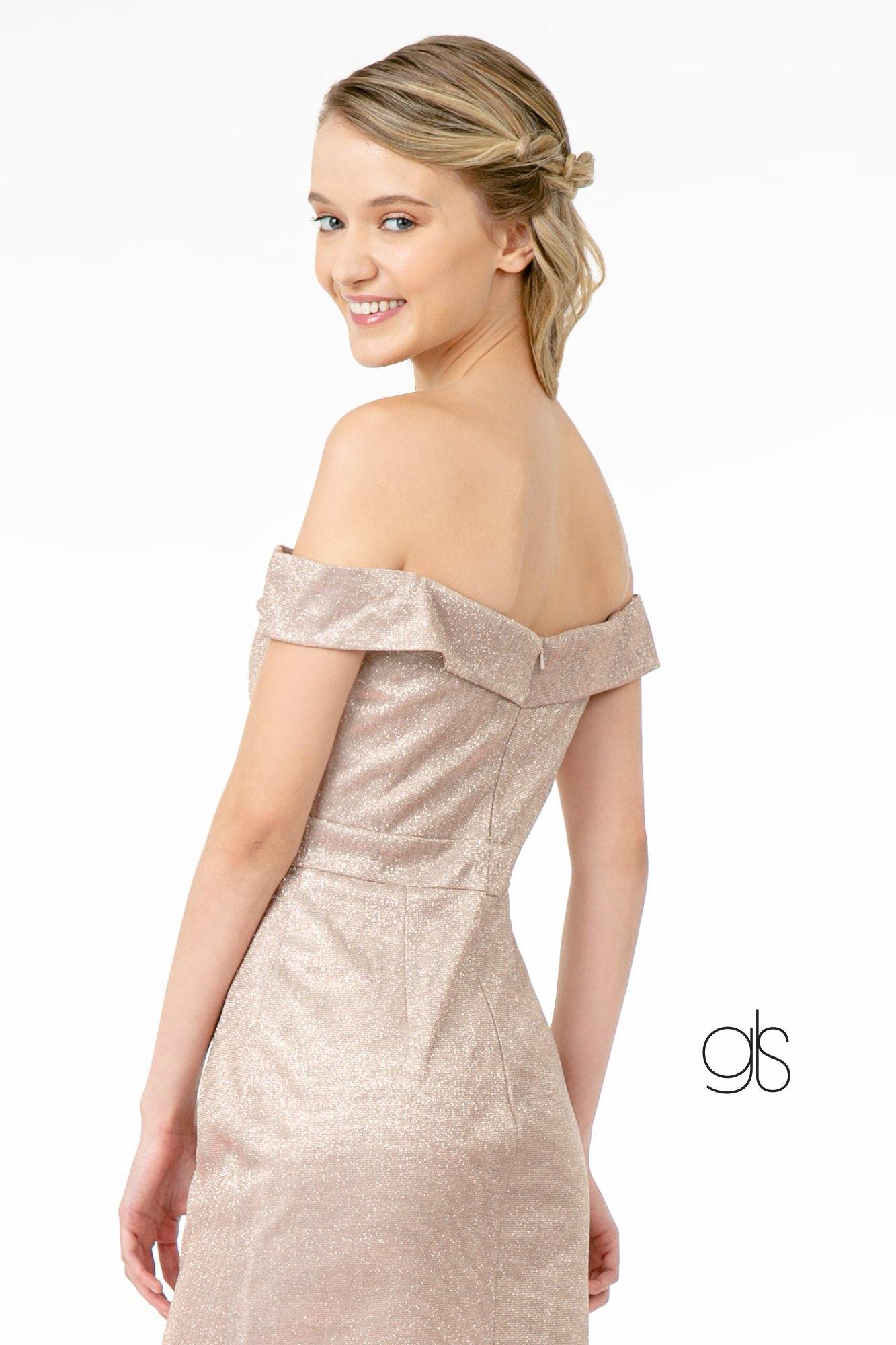 Cut-Away Shoulder Glitter Crepe Bodycon Dress - The Dress Outlet Elizabeth K