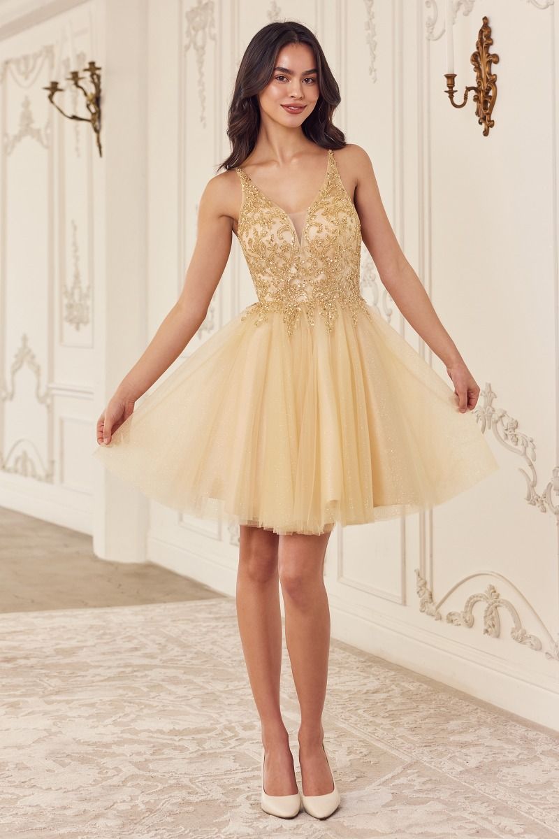 LaDivine CY022 Short A Line Cocktail Glitter Dress