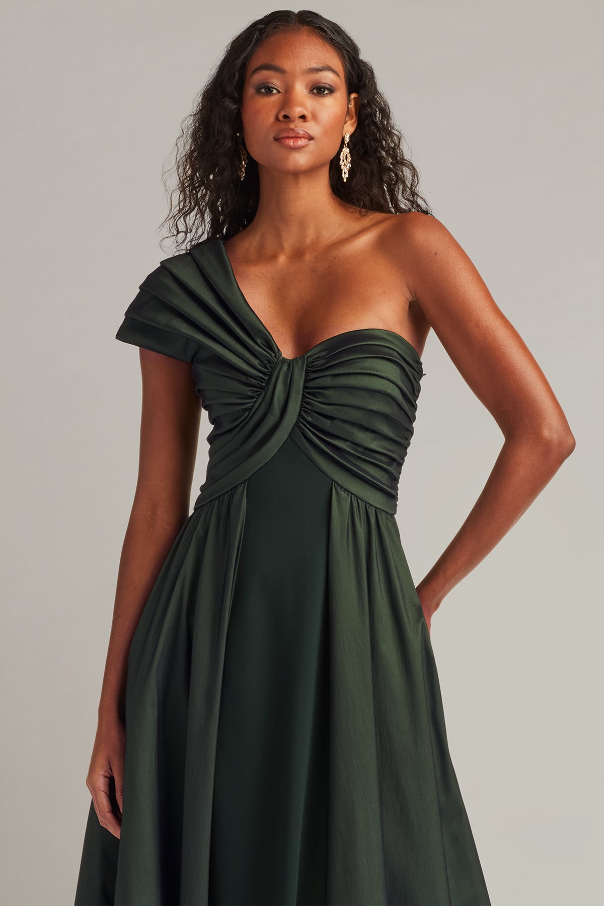 Prom Dresses Long Formal Pleated A Line Prom Dress Tadashi Shoji CY25318L Dark Forest