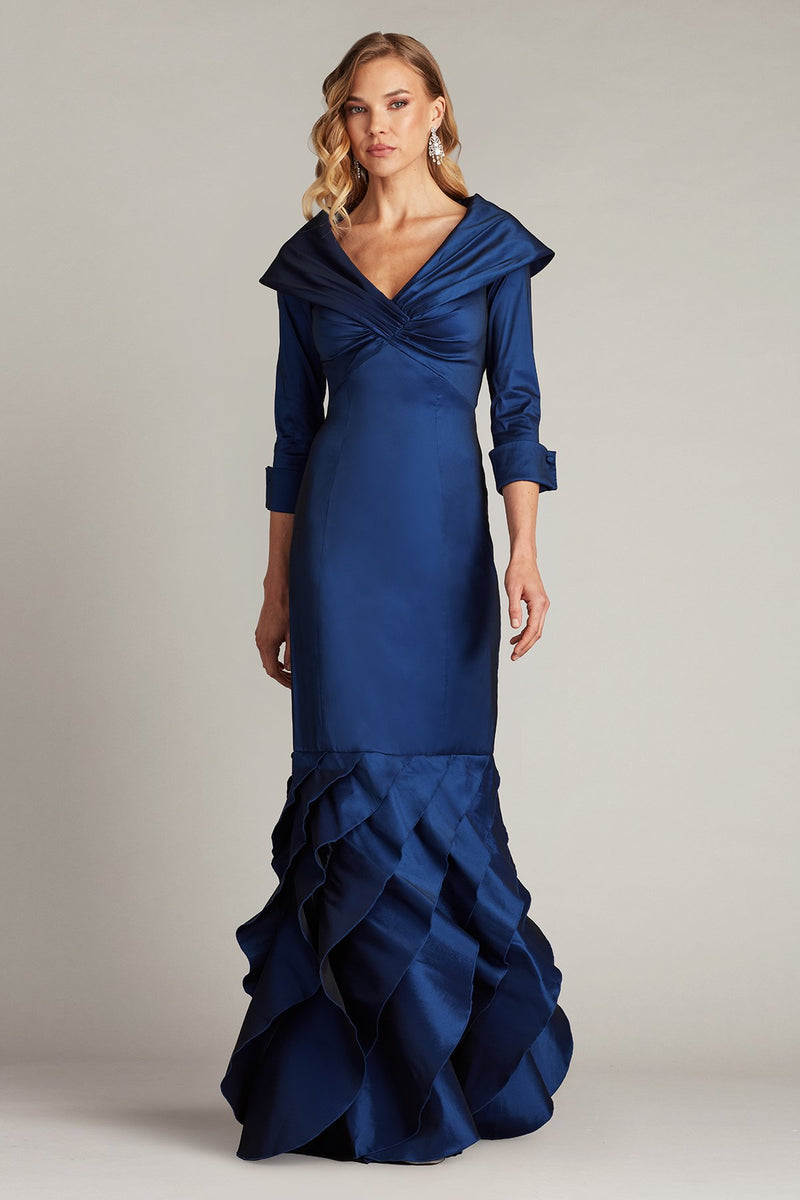 Navy Tadashi Shoji CY25479L Formal Long Ruffle Evening Dress
