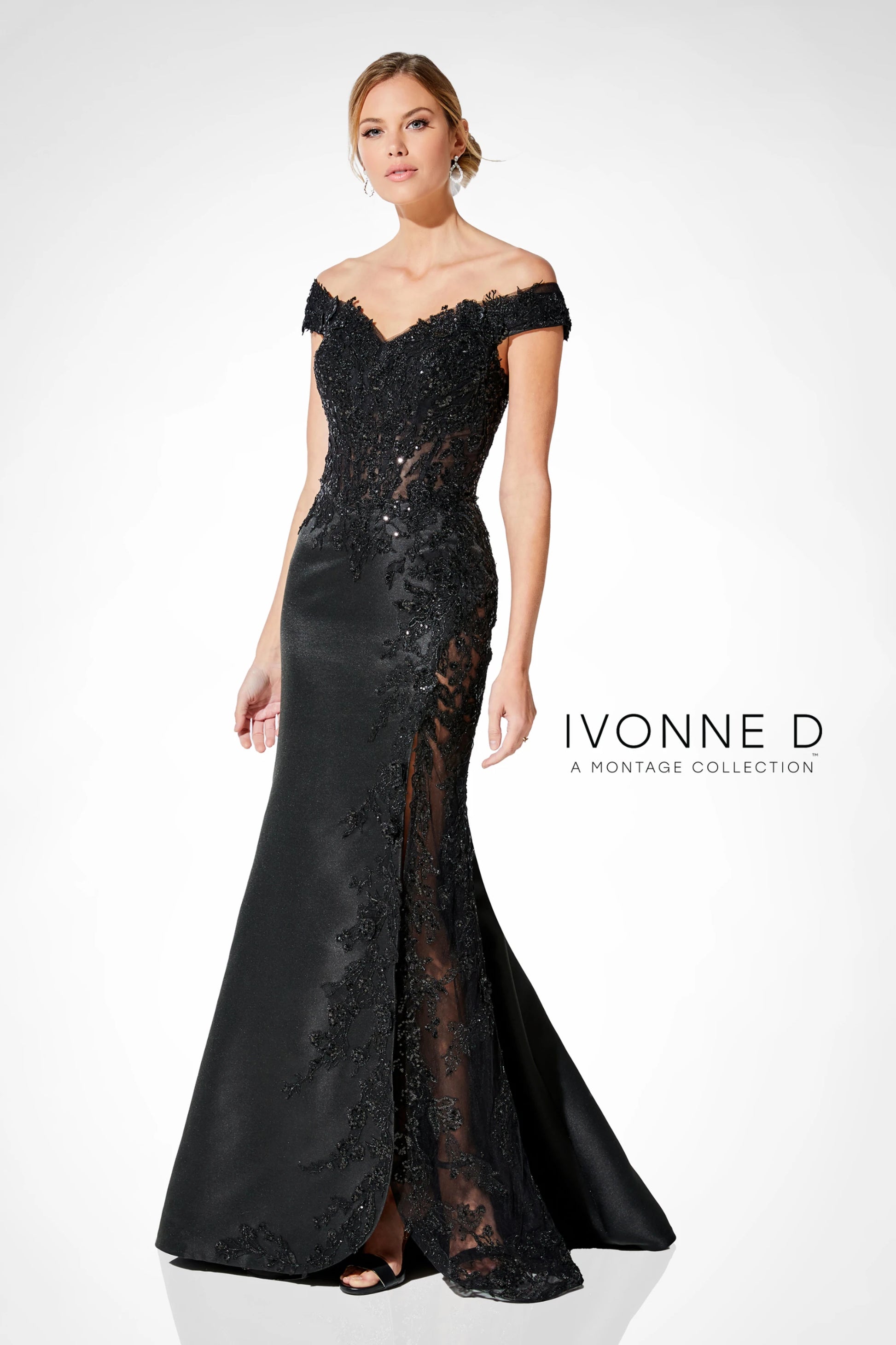 Ivonne D 221D51 Long Formal Lace Overskirt Evening Dress