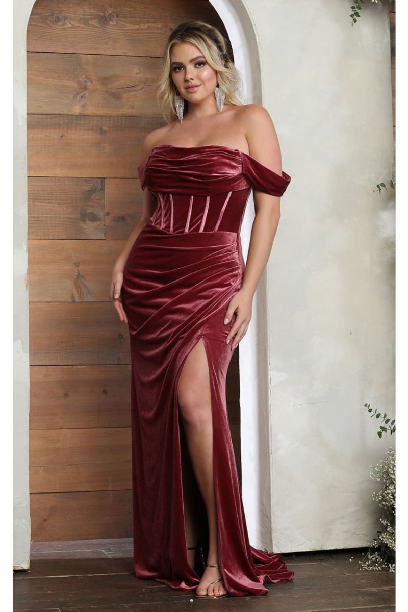 Off-the-Shoulder Floor-Length Velvet Formal Sheath Column May Queen RQ8069