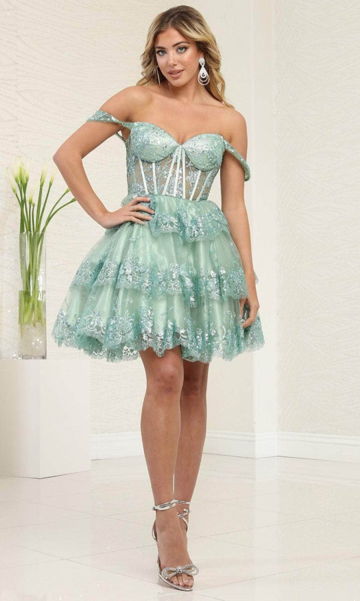 Off-the-Shoulder Mini/Short Lace Cocktail Fit & Flare May Queen 2094