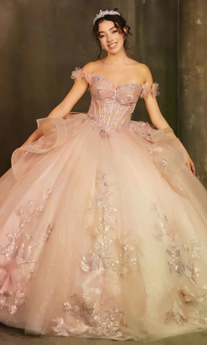 Off-the-Shoulder Floor-Length with Train Tulle Quinceañera Ball Gown May Queen LK270