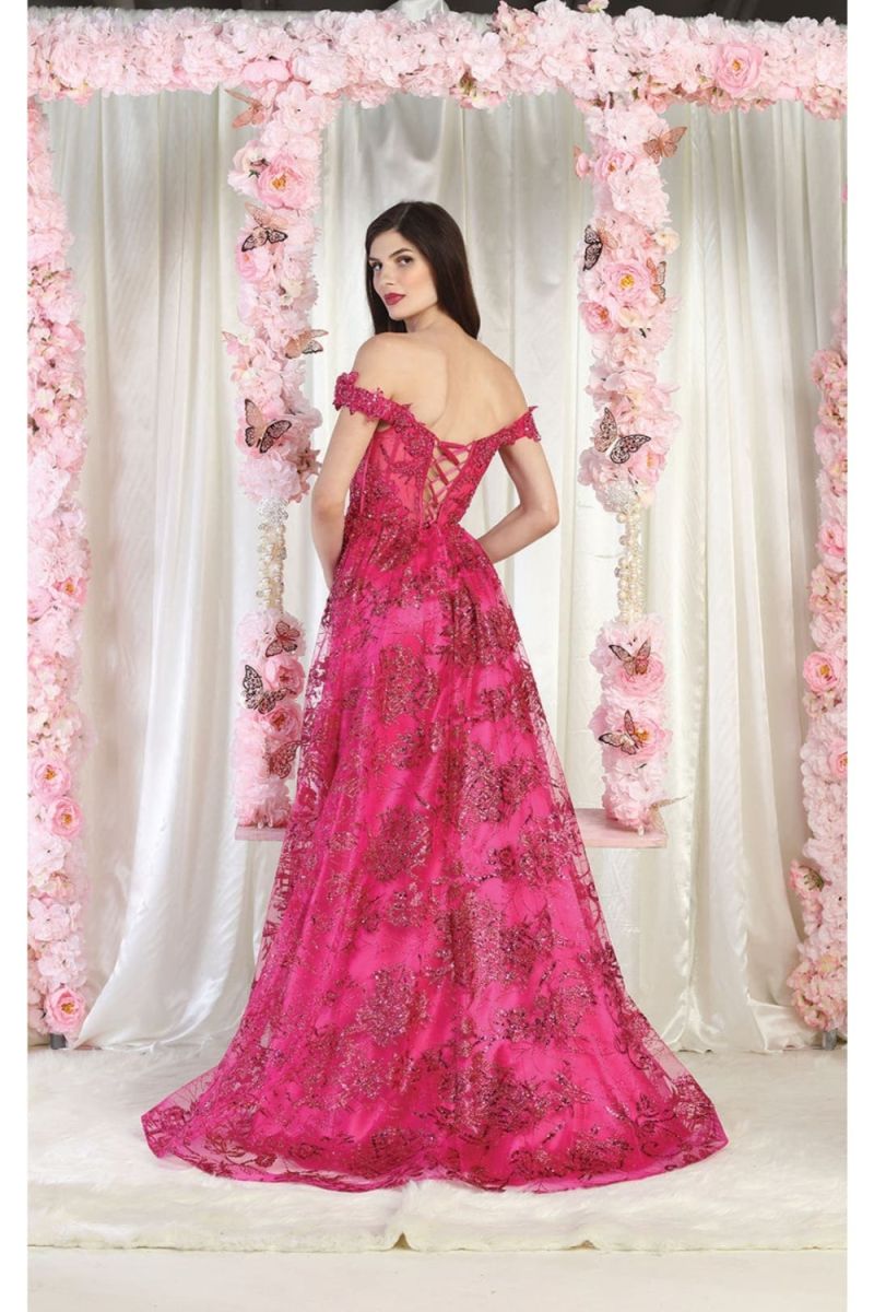 Off-the-Shoulder Floor-Length Tulle Prom A-Line May Queen 1975