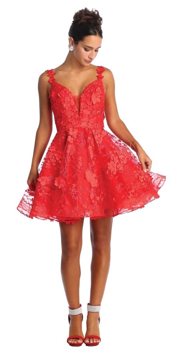 V-Neck Mini/Short Lace Prom A-Line May Queen 1896