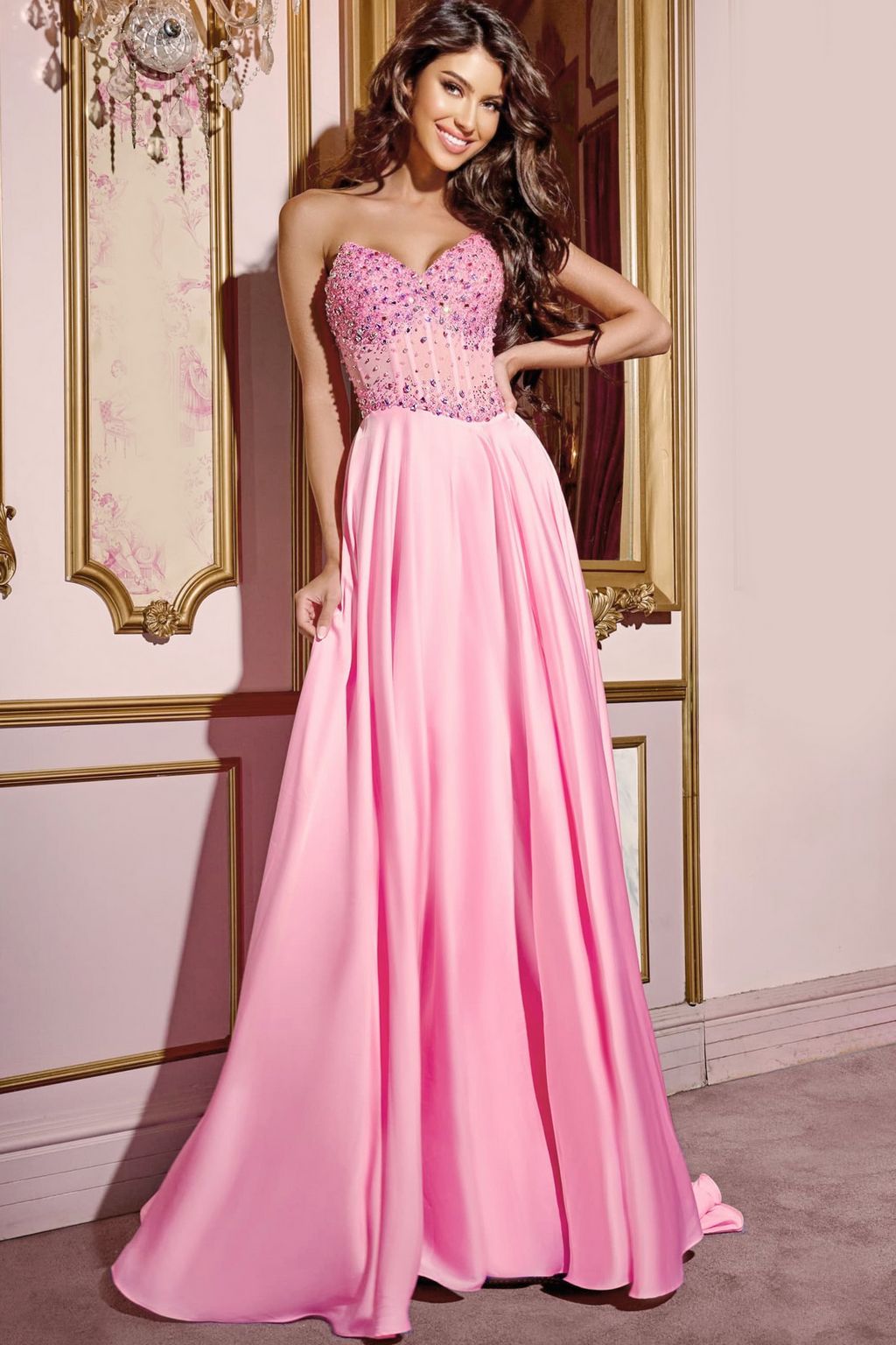 Prom Dresses A Line Formal Beaded Corset Prom Dress Pink