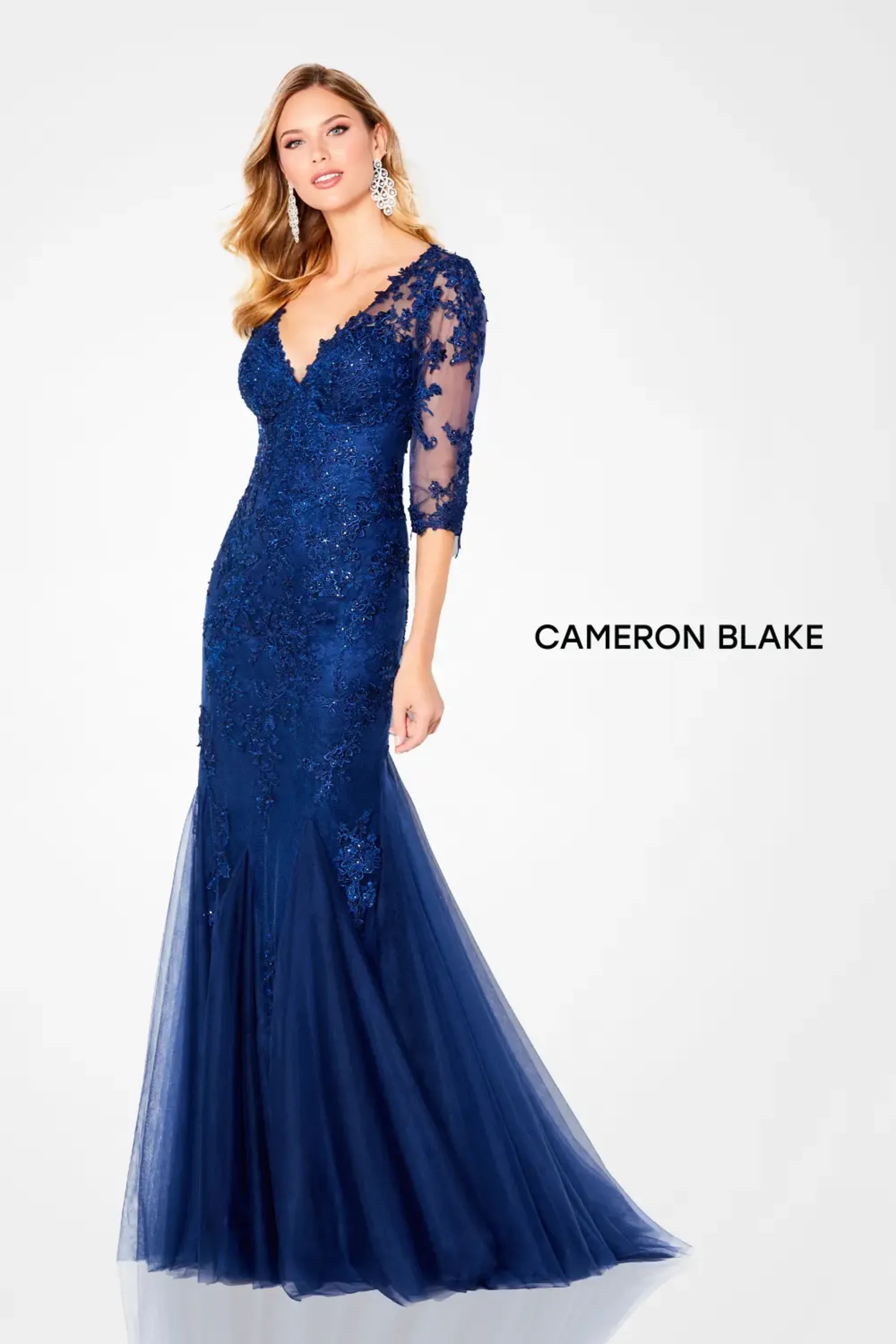 Mother of the Bride Dresses Long Formal Mother of the Bride Beaded Lace Evening Dress Navy Blue
