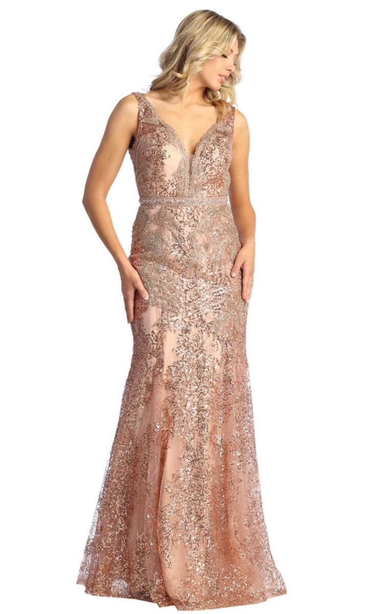 V-Neck Floor-Length Lace Prom Mermaid May Queen RQ7928