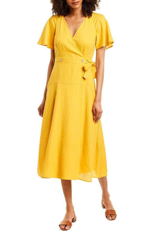 Donna Morgan D7269M A Line Button Midi Cocktail Dress
