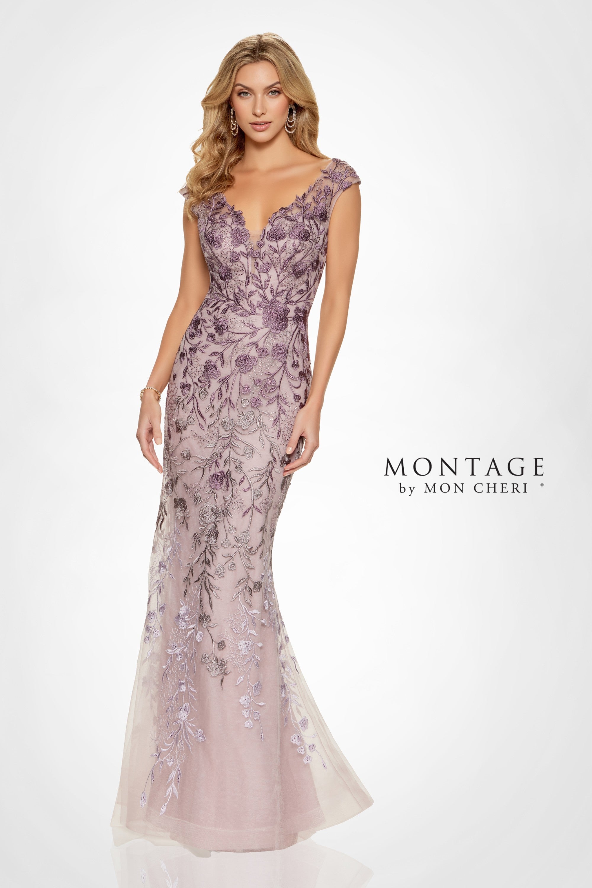 Sage Montage M522 Beaded Floral Long Formal Ombre Evening Dress