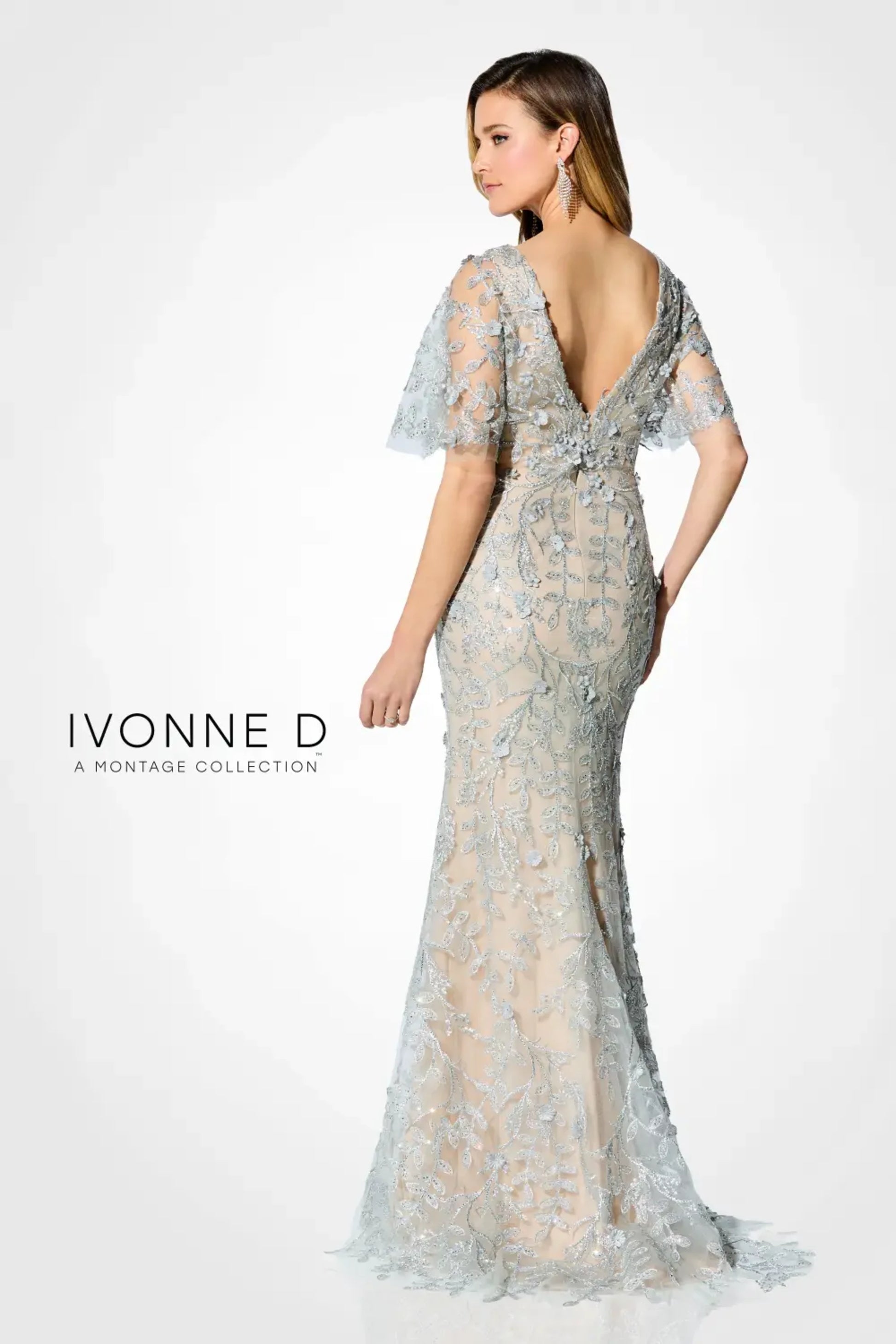 Ivonne D ID905FLT Long Mother of the Bride Lace Evening Dress