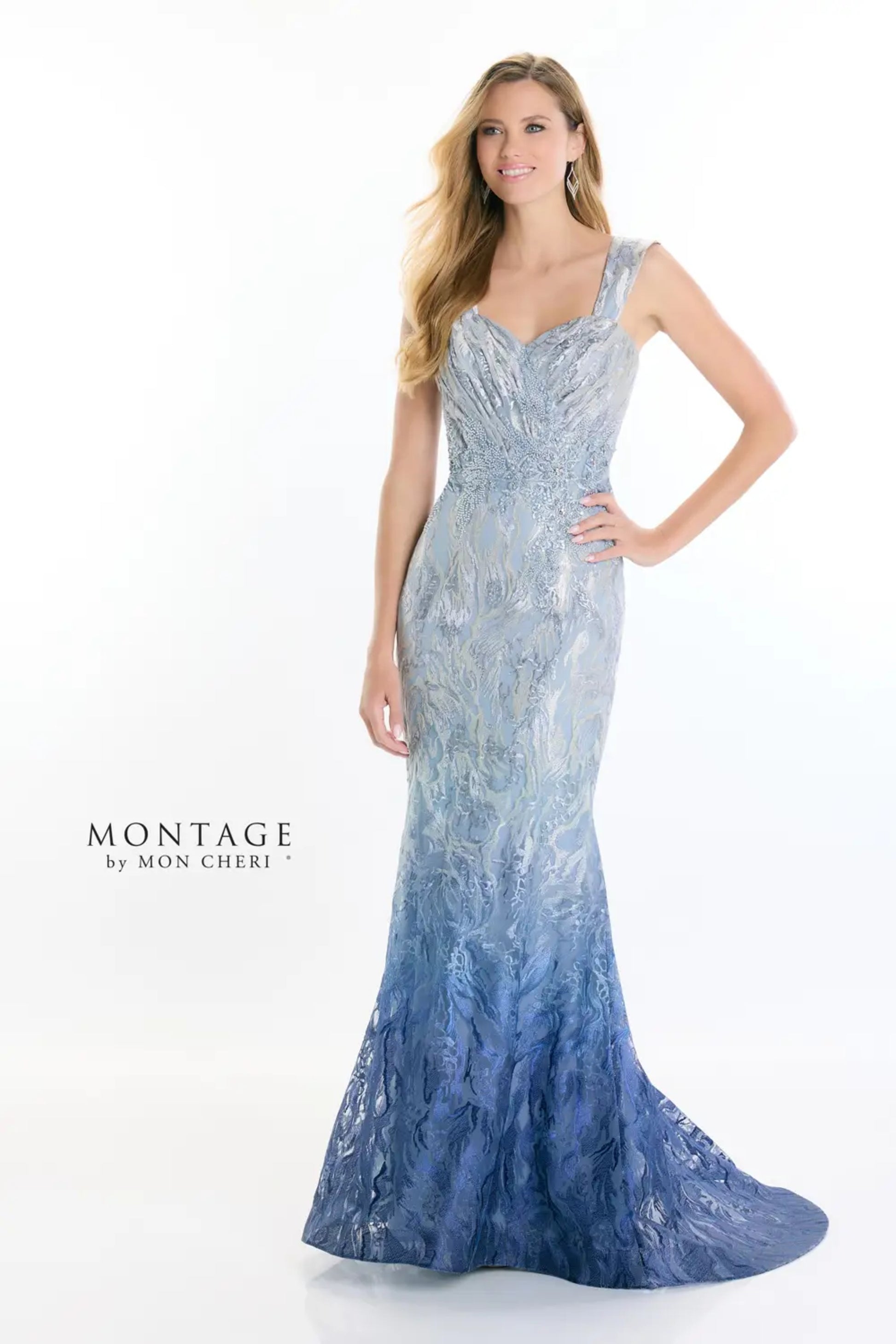 Montage M523 Long Evening Gown Detachable Sleeve Formal Dress