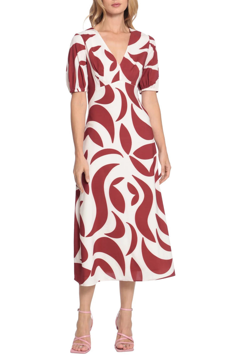 Donna Morgan D8059M Short Printed Cocktail Midi Dress