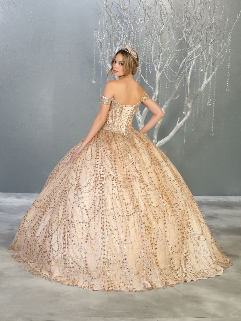 Off-the-Shoulder Floor-Length Tulle Quinceañera Ball Gown May Queen LK153