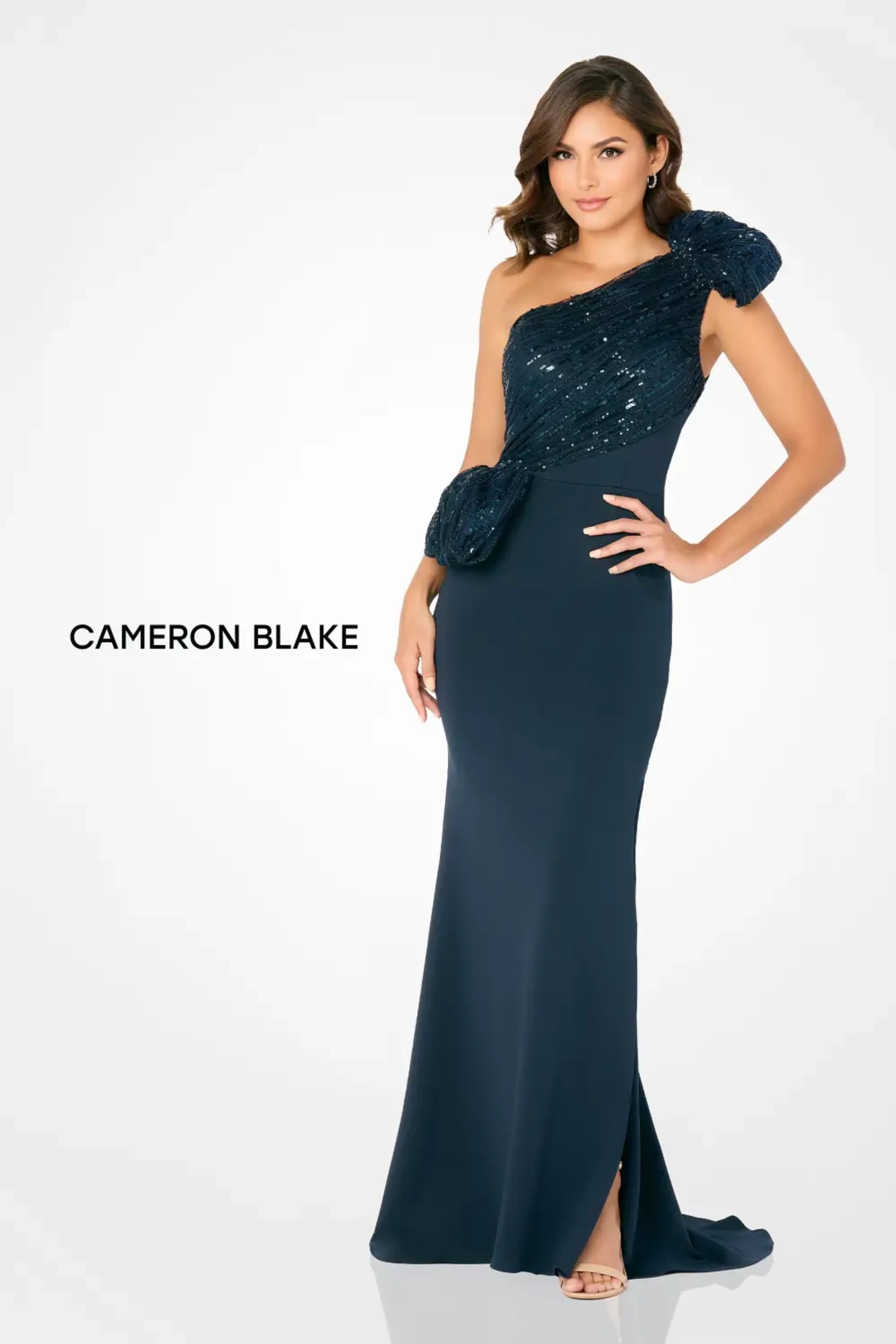 Cameron Blake CB784 Formal Long Slit Sequin Evening Dress