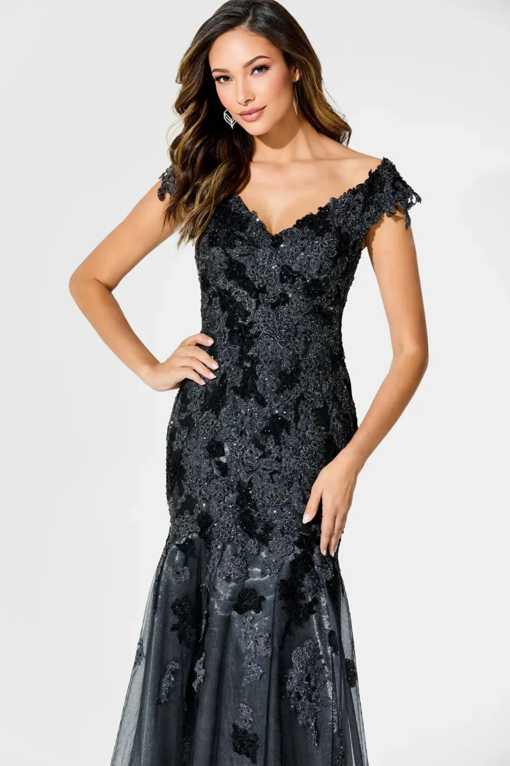 Formal Dresses Long Mermaid Formal Lace Evening Dress Black/Pewter