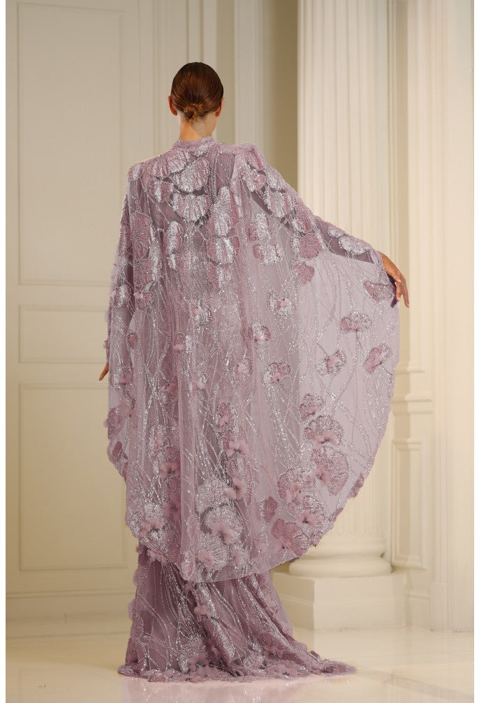 Terani Couture 251M4326 Fitted Long Formal Beaded 3D Floral Cape Evening Dress