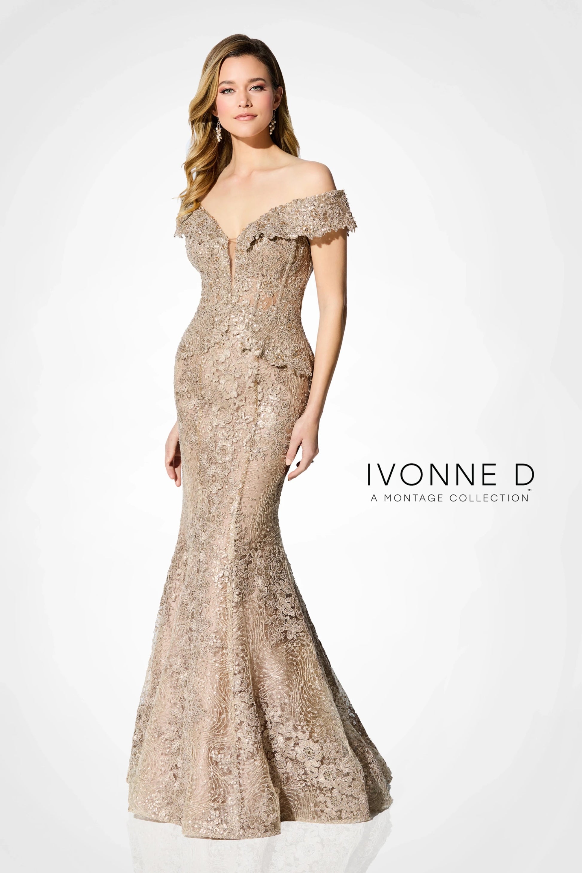 Ivonne D ID900 Long Formal Lace Sequin Evening Dress