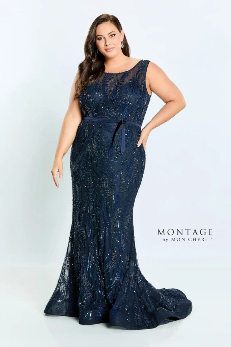Montage 221965 Beaded Evening Gown Ribbon Detail Formal Dress