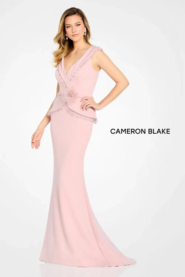 Cameron Blake CB100 Long Beaded Formal Peplum Evening Gown