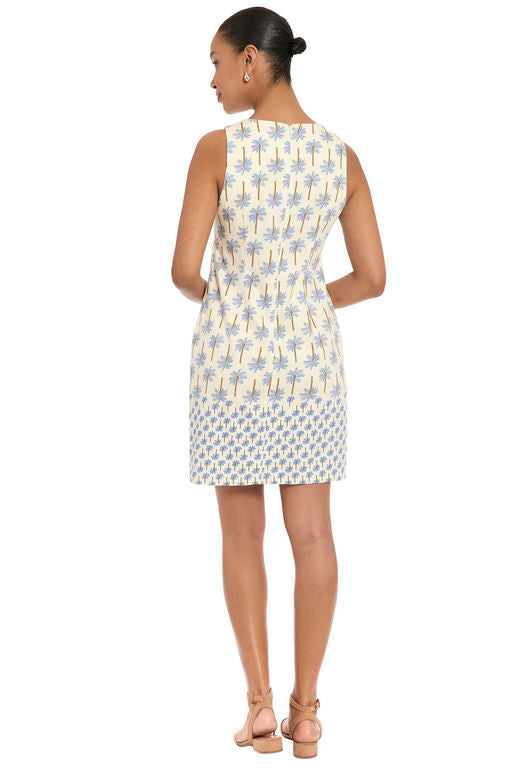 London Times 10364M Blue Palm Trees Sleeveless Shift Dress