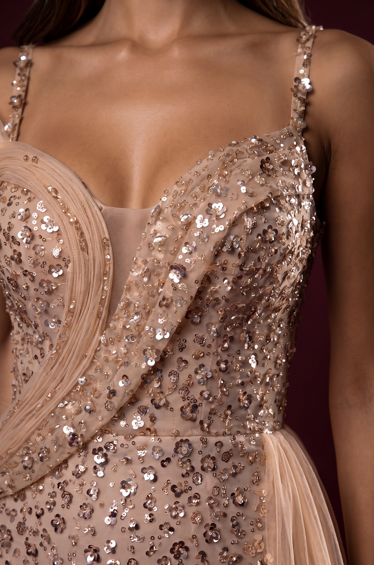 Sequin Fitted Long Formal Couture Evening Dress