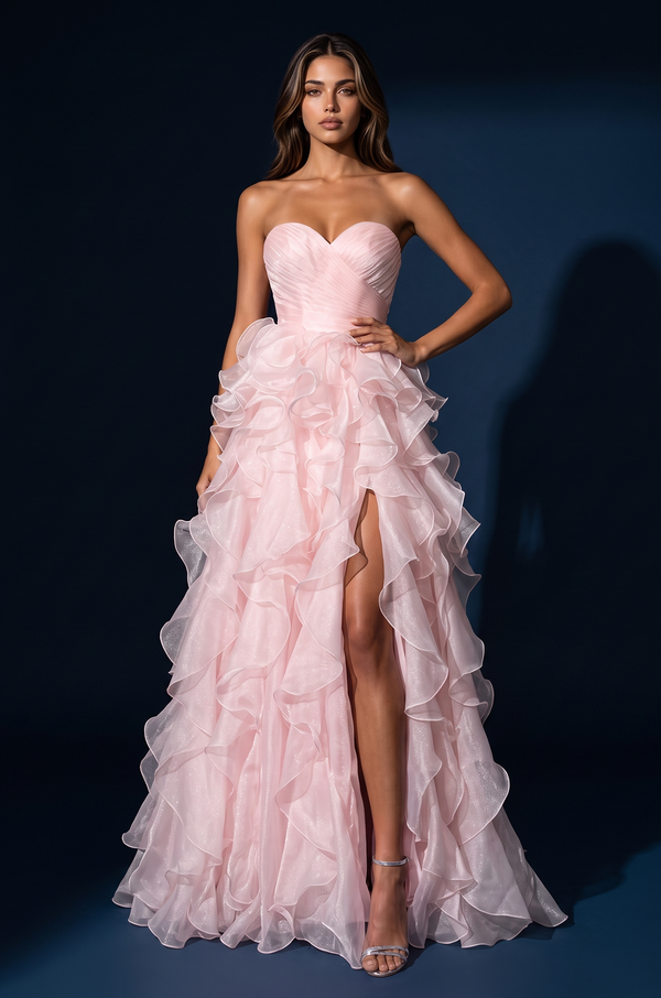 Prom Strapless Sweetheart Ruffled Organza Ball Gown