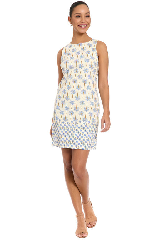 London Times 10364M Blue Palm Trees Sleeveless Shift Dress