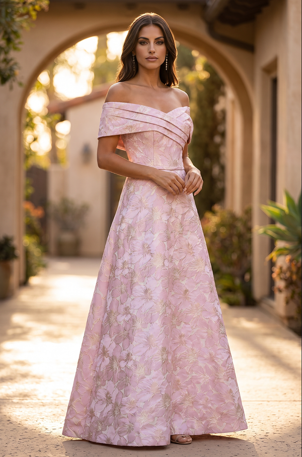 Long Formal Dress Pleated Jacquard Ball Gown