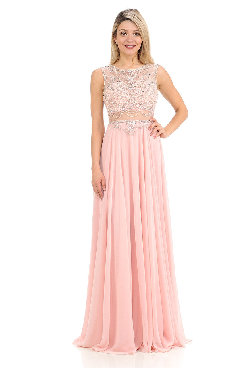 Prom Dresses Long Formal Beaded Prom Evening Dress Lenovia 8121 Blush Pink