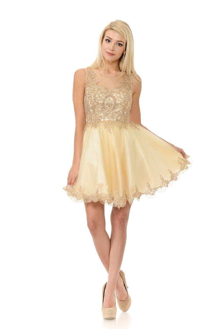 Prom Dresses A Line Short Homecoming Cocktail Dress Lenovia 8101 Champagne Gold