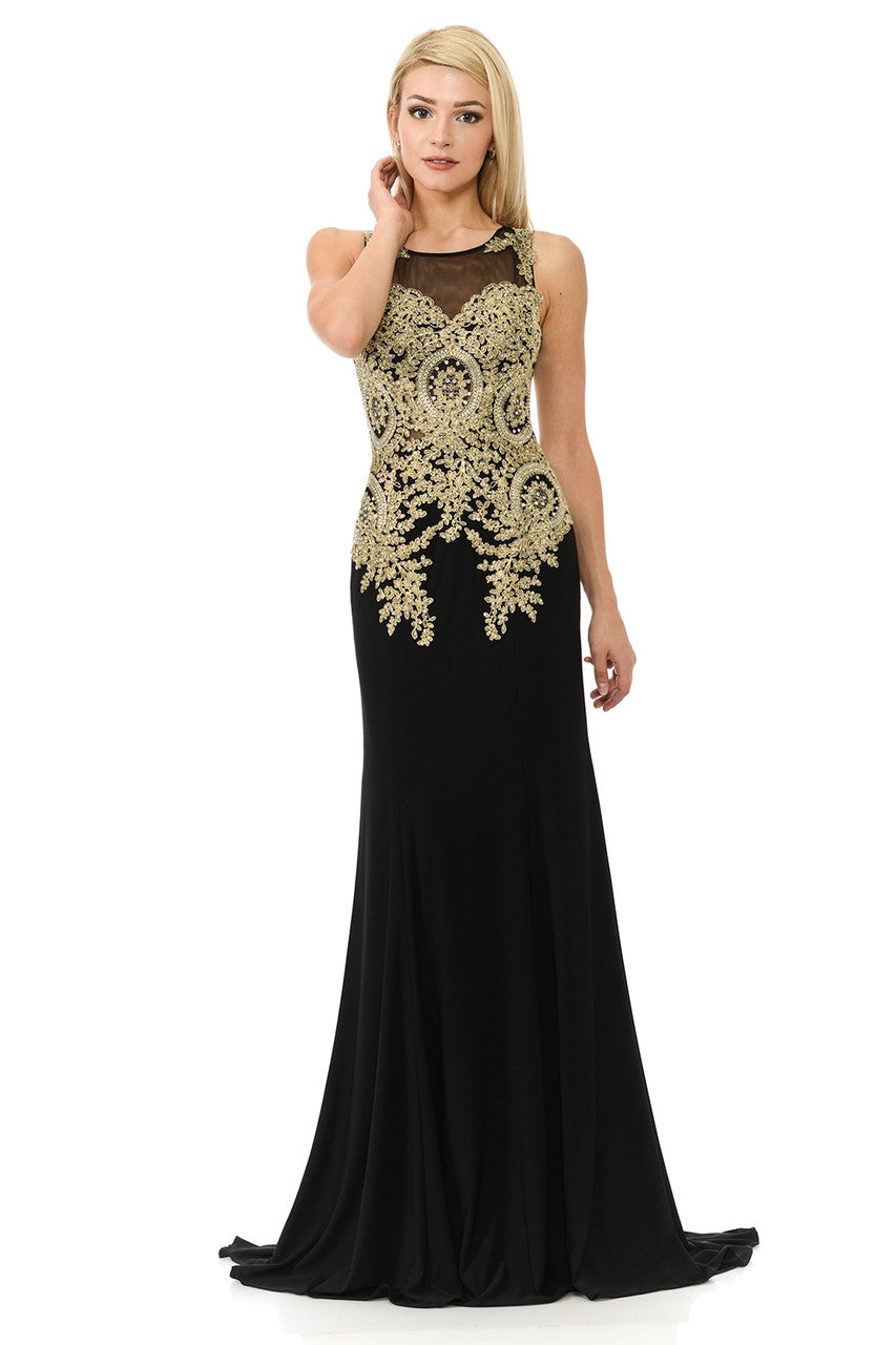 Formal Dresses Long Formal Beaded Evening Dress Lenovia 8102 Black