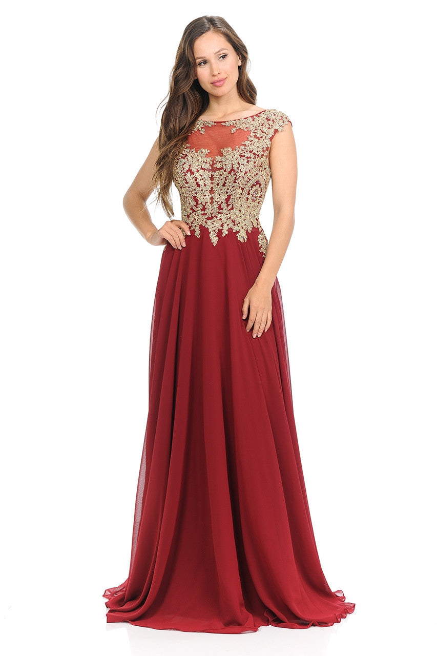 Formal Dresses Long A Line Lace Applique Prom Dress Lenovia 8123 Burgundy