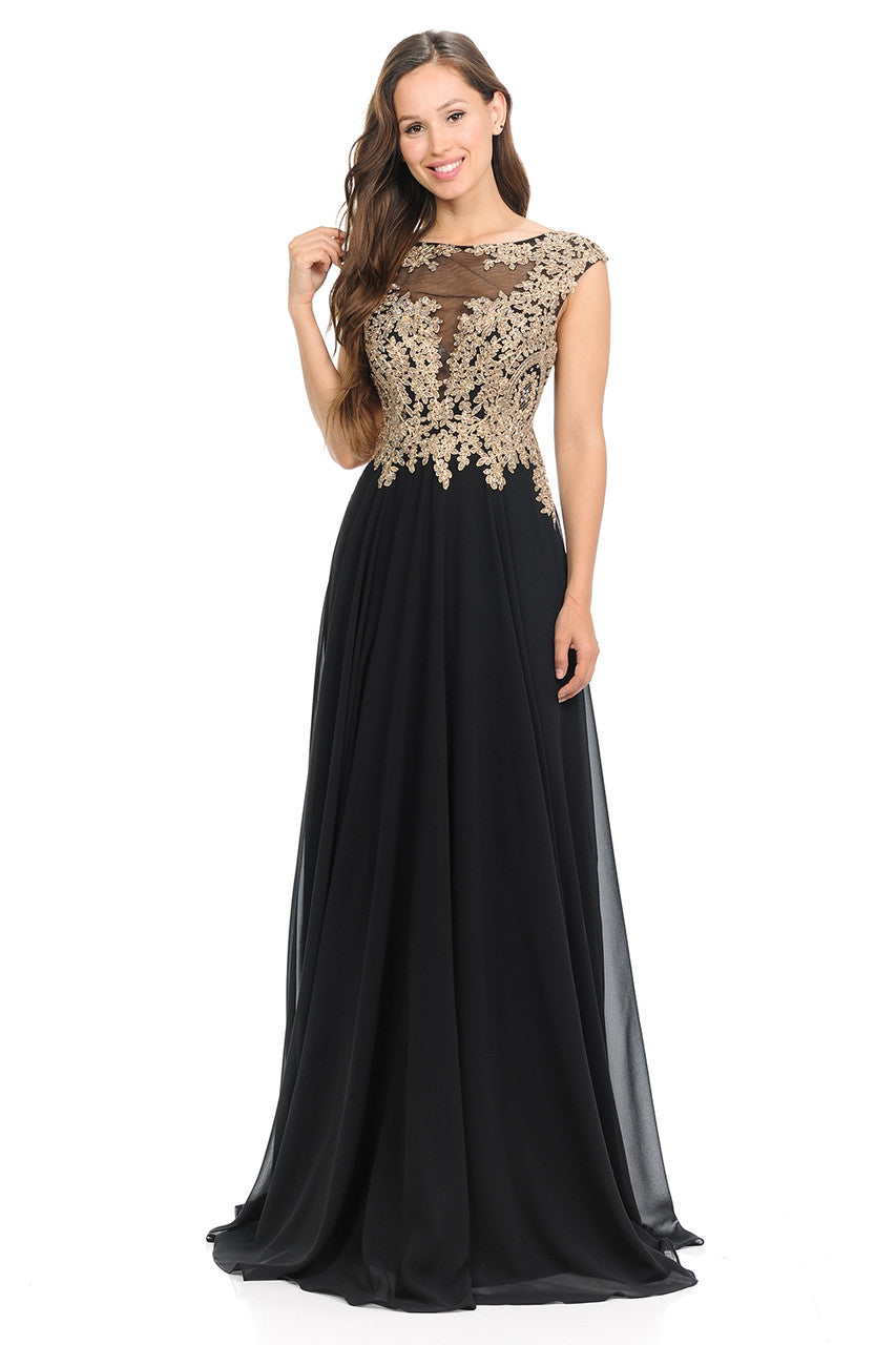 Formal Dresses Long A Line Lace Applique Prom Dress Lenovia 8123 Black
