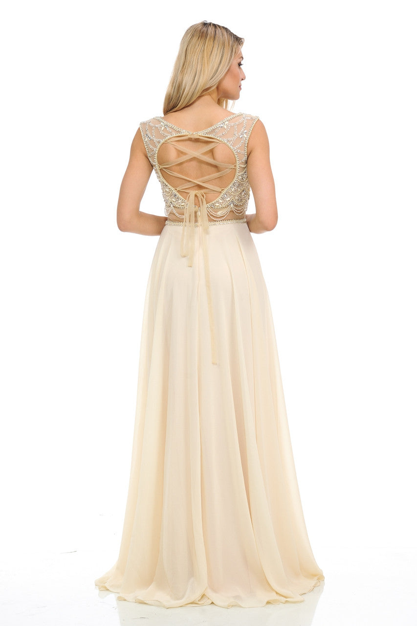 Prom Dresses Long Formal Beaded Prom Evening Dress Lenovia 8121 Champagne Gold