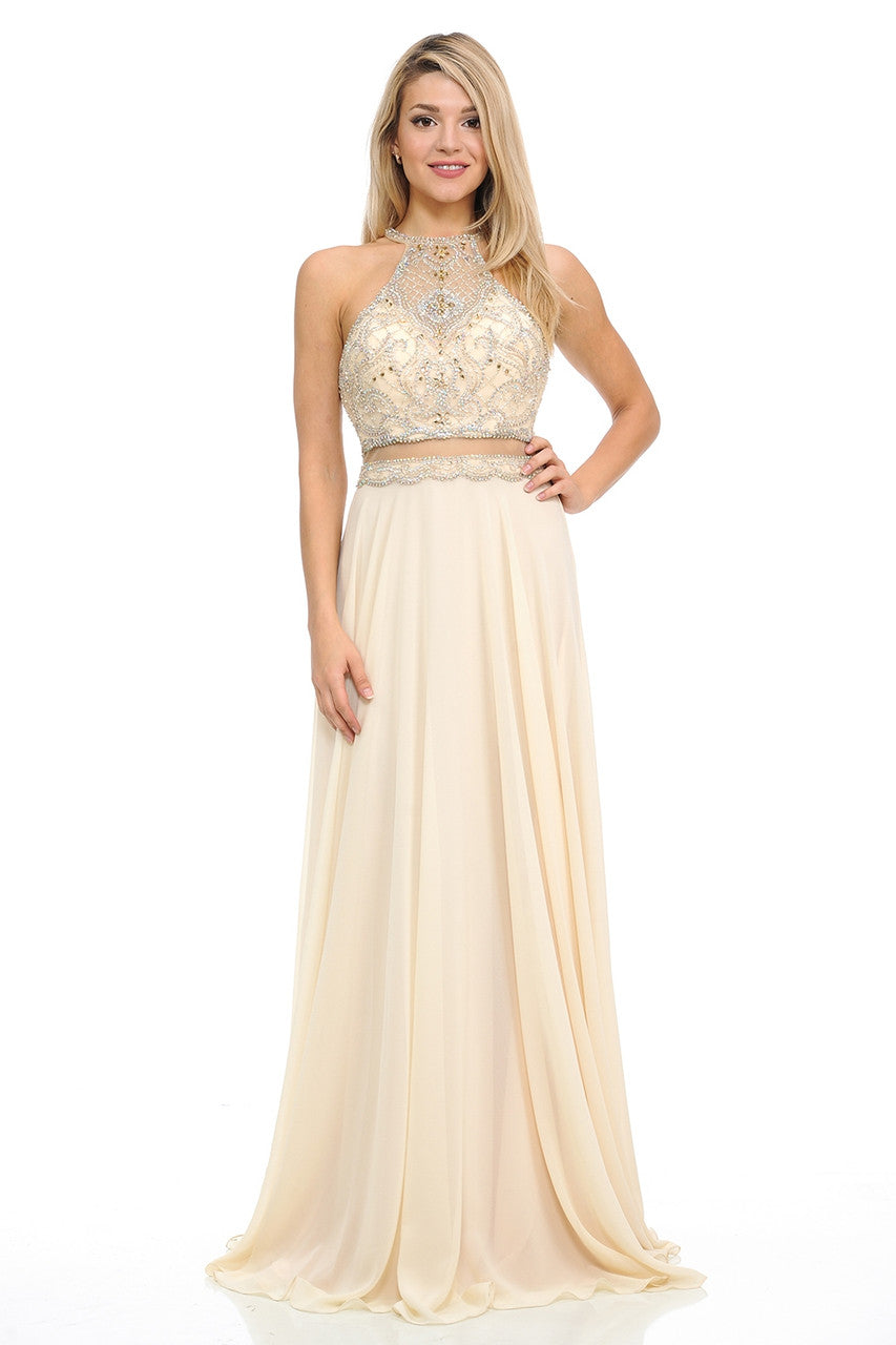 Prom Dresses Long Beaded Formal Prom Dress Lenovia 8122 Champagne Gold