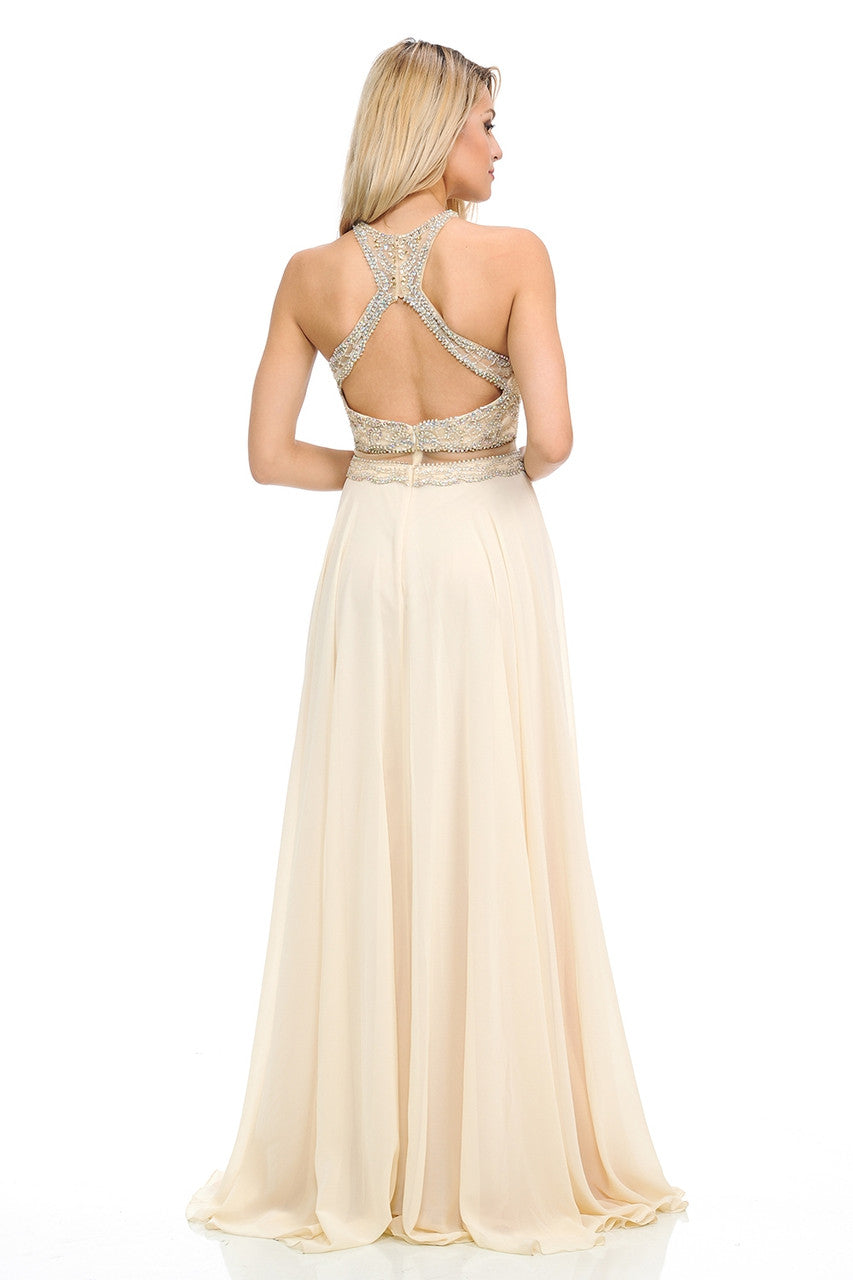 Prom Dresses Long Beaded Formal Prom Dress Lenovia 8122 Champagne Gold