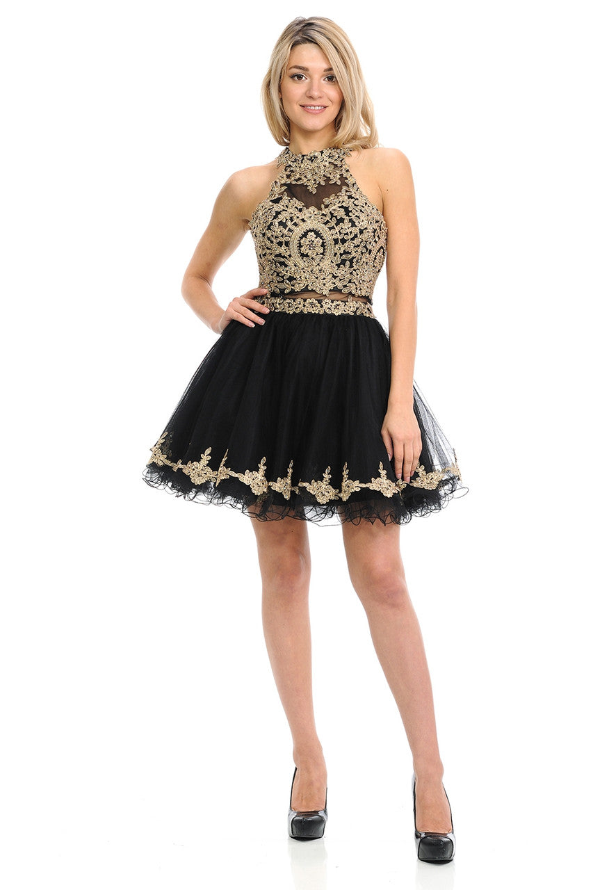 Cocktail Dresses Short Homecoming Lace Applique Mini Cocktail Dress Lenovia 8015 Black