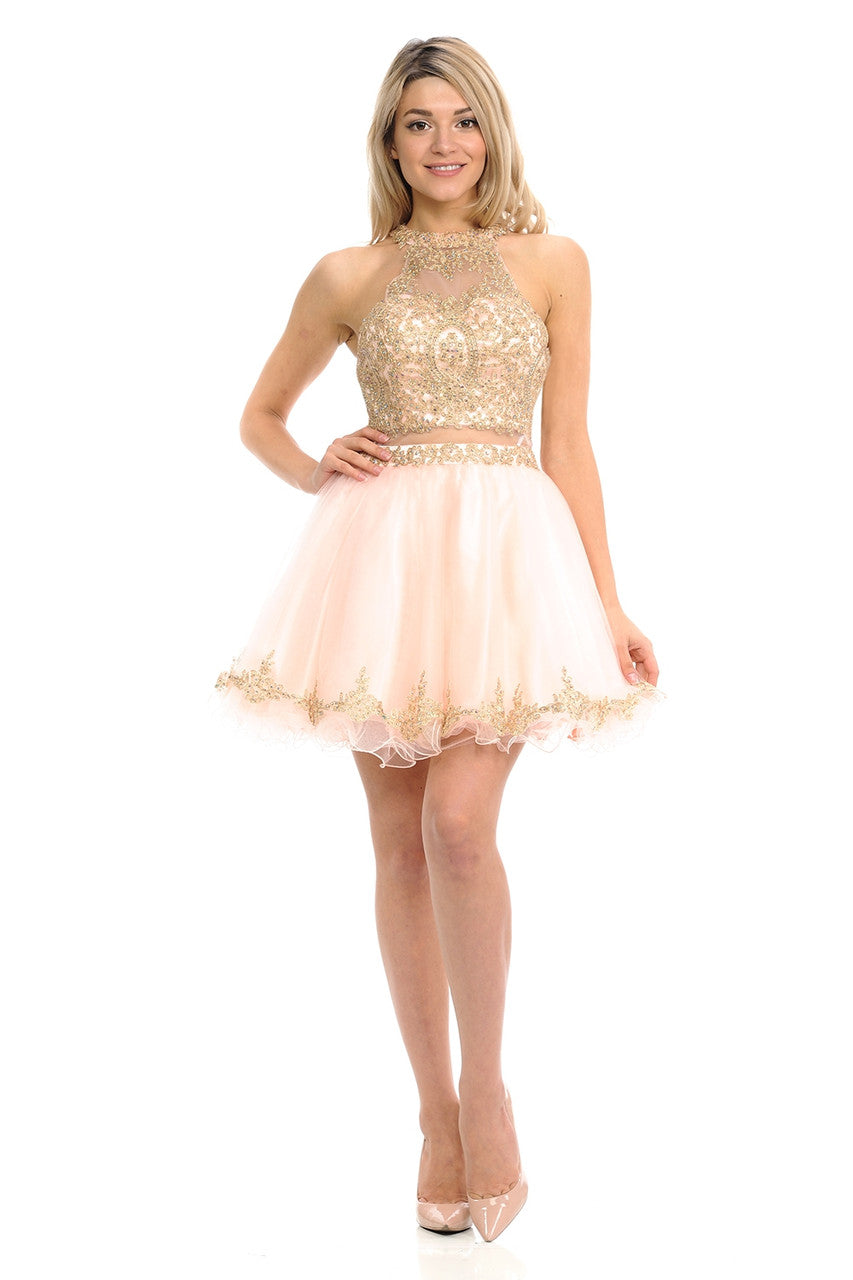 Cocktail Dresses Short Homecoming Lace Applique Mini Cocktail Dress Lenovia 8015 Blush Pink