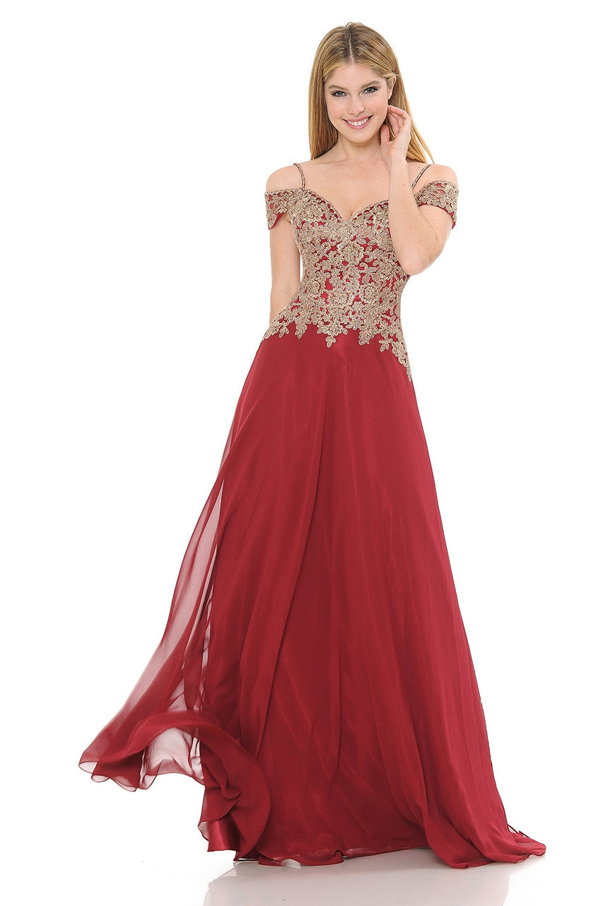 Prom Dresses Formal Metallic Long Prom Dress Lenovia 8132 Burgundy