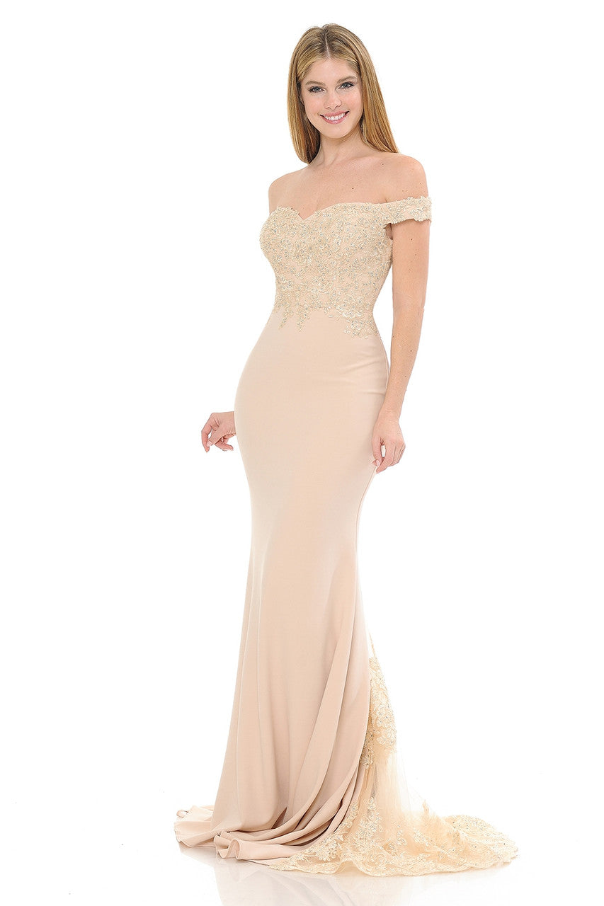 Prom Dresses Long Formal Beaded Mermaid Prom Dress Lenovia 8134 Nude